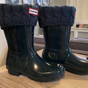 Hunter Boots Original Gloss Size 6 Womens Green + green boot sock liners